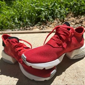 Red adidas tennis shoes
